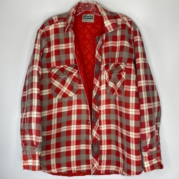 Vintage Outdoor Exchange Red Plaid Quilt Lined Button Up Shirt Medium - Picture 1 of 9